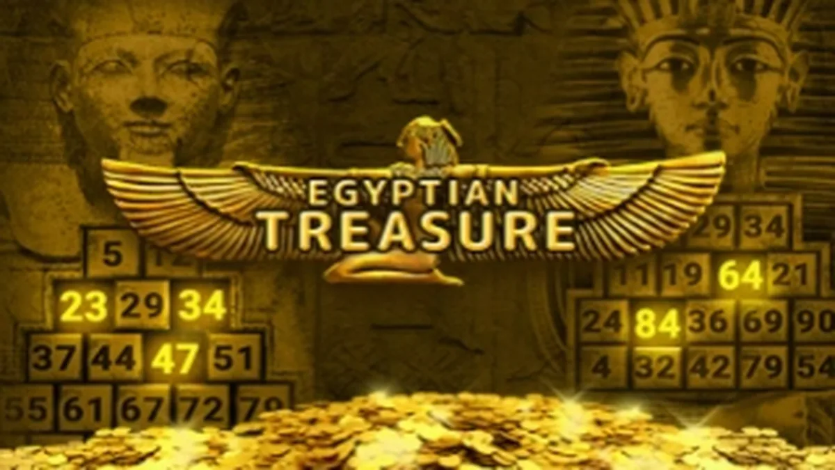 Tampilan visual slot Egyptian Treasure dengan tema Mesir kuno