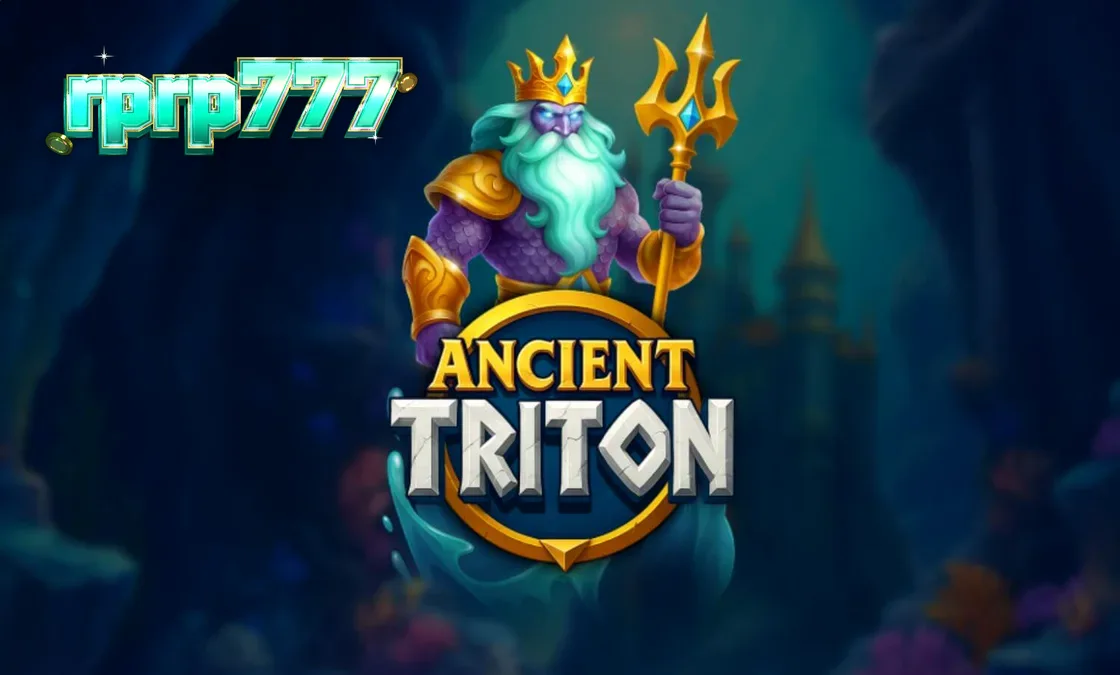 Pemandangan bawah laut yang megah dengan dewa Triton dalam permainan slot Ancient Triton.